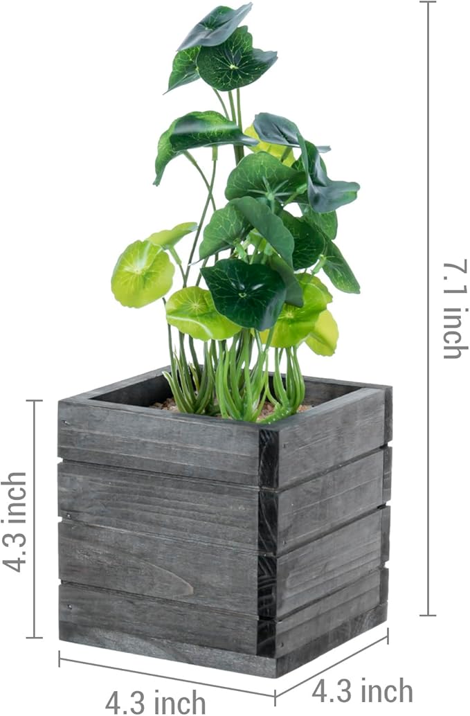 MyGift Trio of Artificial Assorted Green Leaf Plants Potted in Vintage Gray Wood Crate Style Square Boxes, Faux Foliage Indoor Tabletop Houseplants, 3 Piece Set