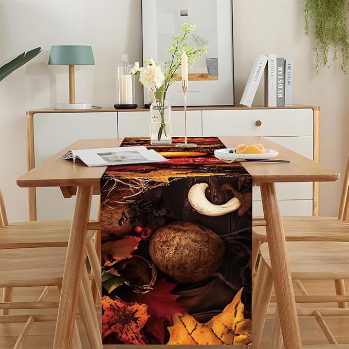 ANNA QUEEN Pumpkin Maple Leaf Fall Table Runner 13 x 72 Inch for Dining Table, Table Runner for Seasonal Autumn Kitchen Dining Table Decoration for Home Party Decor