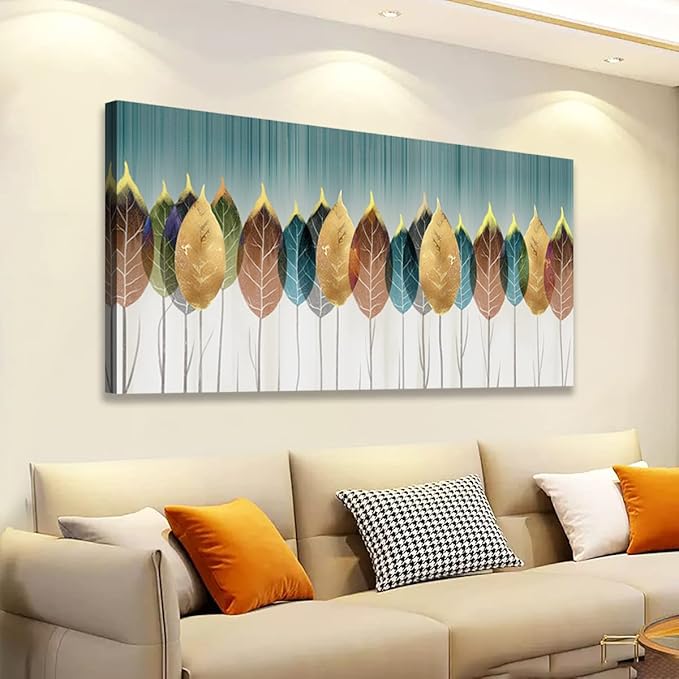 Colorful leaves Pictures Canvas Wall Art for Living room Bedroom or Bathroom Wall Decor,Abstract leaves Wall Art Print Paitnings for home Decor,Abstract painting Waterproof Stretched Ready to