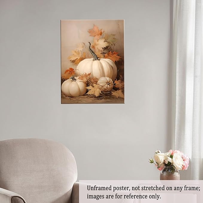 Fall Wall Decor Pumpkin Still Life Canvas Print Poster Rustic Fall Art Vintage Autumn Wall Art Halloween Autumn Decor Thanksgiving 24x36 Unframed
