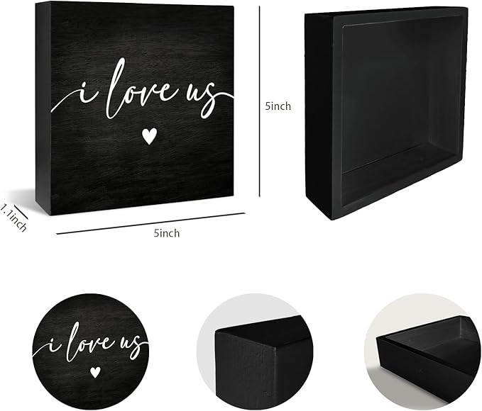 Inspiration Bedroom Decor Wooden Box Sign, Home Decor I Love Us wedding gifts for couples 2024 Bedroom DecorLove Signs, Family Room Decor, 5x5 Inch, black