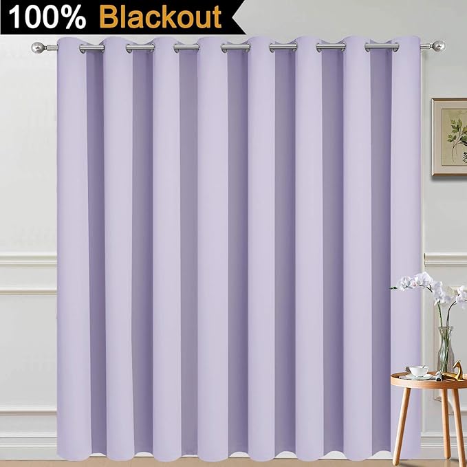 Yakamok 100% Blackout Thermal Insulated Grommet Curtains, Noise Reducing Barrier Panel for Sliding Glass Door, 2 Thick Layers Heat Full Light Blocking Patio Door Drapery, Lilac, W100 x L96, 1 Panel