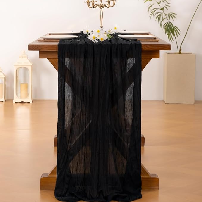 Socomi Black Halloween Table Runner Boho Rustic Gauze Fall Thanksgiving 120 inch 10FT Cheese Cloth Runner for Wedding Party Baby Shower Birthday Home Decor Holiday Decorations