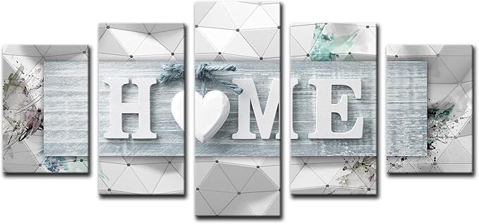 AWLXPHY Decor Home Love Wall Art Canvas Blue and White 5 Panels Framed Painting for Living Room Decoration Modern Still Life Love Stretched Artwork 3D Giclee Home Decor(Blue, W40 x H20)