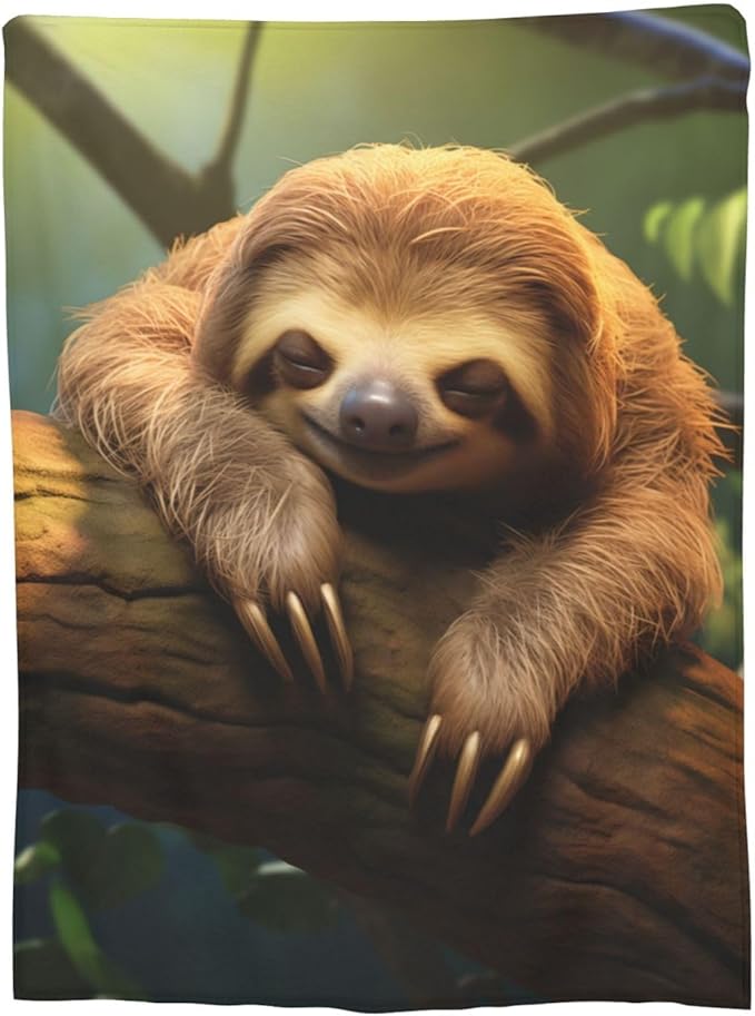 Cute Asleep Sloth Blanket Gifts for Kids Adults Women Flannel Throw Blankets for Home Couch Bed Sofa Soft Fuzzy Lightweight Decor All Season 80x60 Inches