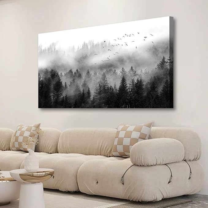 Canvas Wall Art for Living Room Black Bedroom Office Large Landscape Cloud Fog Forest Wall Art Kitchen Nature Pictures Modern Wall Decor Mural Paintings Artwork 20 * 40inch