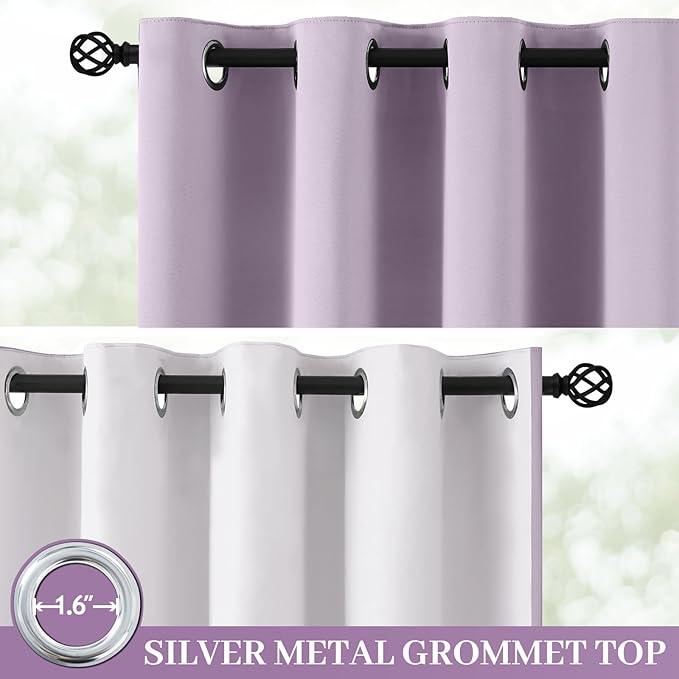 Yakamok 100% Blackout Curtain Panels 96 inches Cold and Light Blocking Drapes for Nursery, 2 Thick Layers Thermal Insulated Draperies (2 Pieces, 50 Wide Each Panel, Lilac Front with White Backing)
