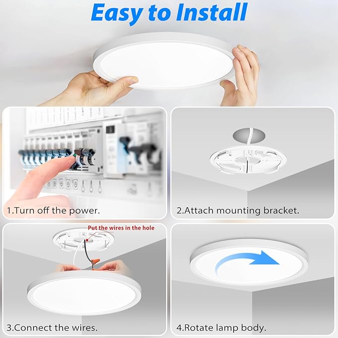 Peasur 12Inch LED Ceiling Light Flush Mount, 5CCT 3000K-6500K Adjustable Ceiling Light Fixture, 2400LM 24W Bright White Flat Lighting Fixture for Hallway Kitchen Bathroom Bedroom, 6Pack