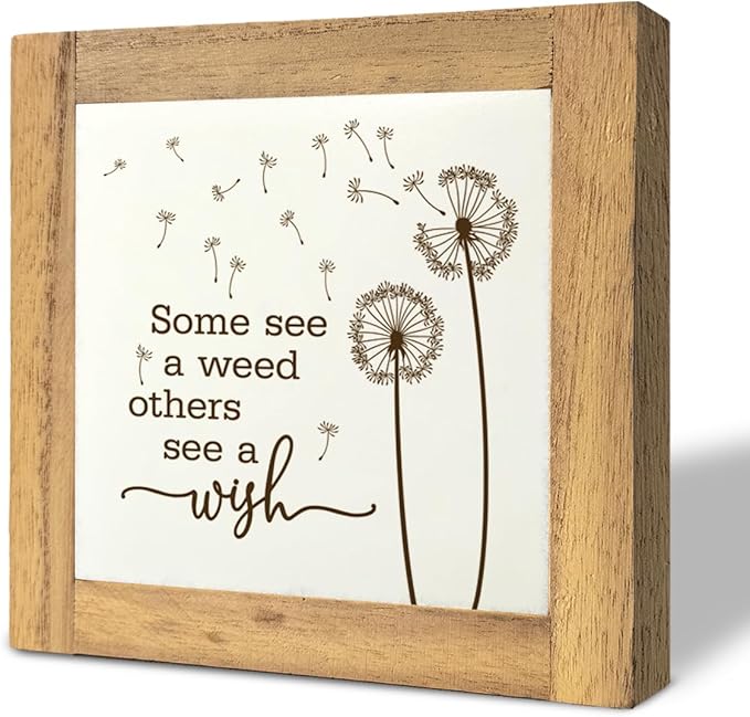 Inspirational Wood Sign, Box Wood Plaques Desk Décor, Dandelion Sign, Wooden Plaque Gift Tabletop, Elegant Home Decor, Farmhouse Decor Set, Housewarming Gift, Some See a Weed Others See a Wish A1
