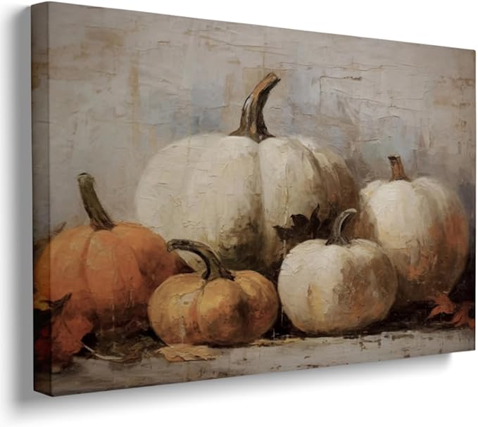 Framed Fall Wall Decor Pumpkin Still Life Canvas Paint posters Rustic Fall Art Vintage Autumn Wall Print Halloween Autumn Decor Thanksgiving 11x14 framed