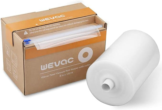 Wevac 8” x 150’ Food Vacuum Seal Roll Keeper with Cutter, Ideal Vacuum Sealer Bags for Food Saver, BPA Free, Commercial Grade, Great for Storage, Meal prep and Sous Vide (8" x 150')