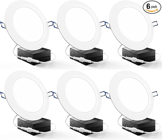 Sunco Lighting 6 Pack 6 Inch Ultra Thin LED Recessed Ceiling Lights, 6000K Daylight Deluxe, Dimmable, 14W, Wafer Thin, Canless with Junction Box