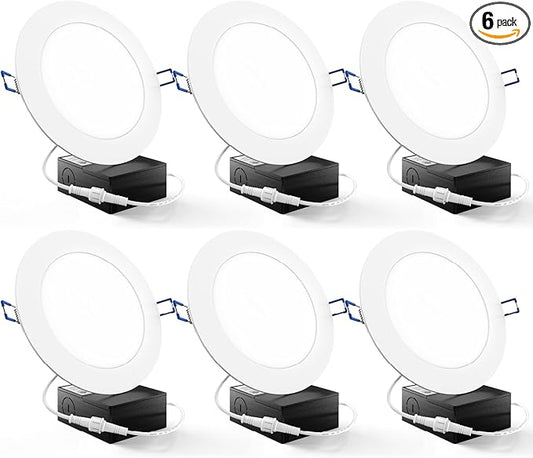 Sunco Lighting 6 Pack 6 Inch Ultra Thin LED Recessed Ceiling Lights, 6000K Daylight Deluxe, Dimmable, 14W, Wafer Thin, Canless with Junction Box