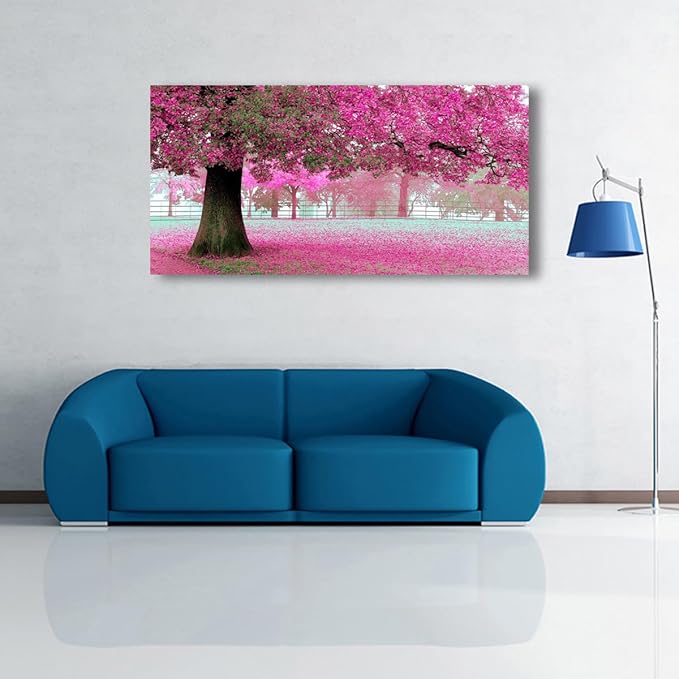 Tree of Life Wall Art Canvas Prints Natural Landscape Pictures Home Decor Pink and Green Paintings for Living Room Bathroom Bedroom Kitchen Decorations 28x57 Wooden Framed Artwork Easy Hanging