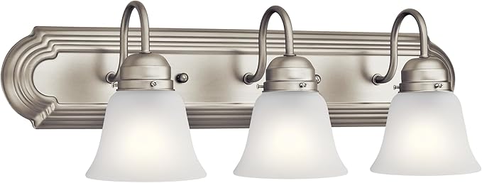 Kichler 24" 3-Light Vanity Bath Light in Brushed Nickel, Modern Bathroom Light with Clear Satin Etched Glass, (24" W x 8" H), 5337NIS