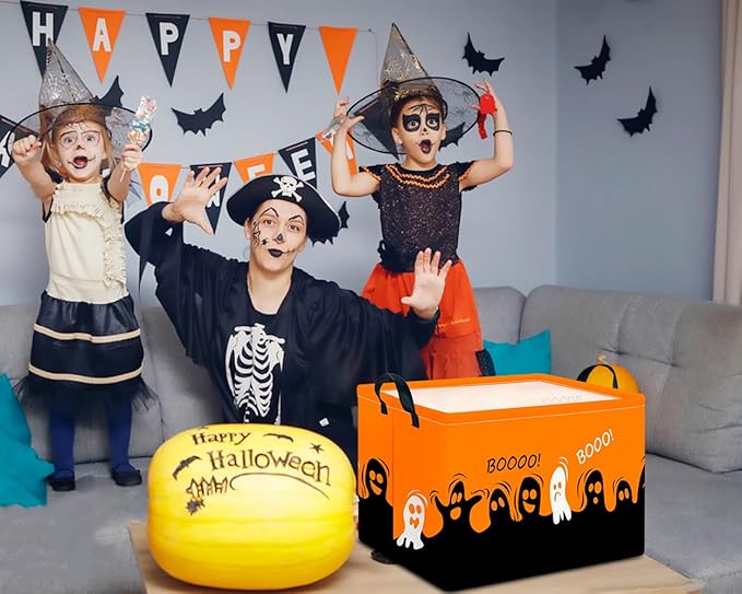 CLOCOR Rectangular Storage Basket Empty,Gift Basket for Halloween, Waterproof Storage Bin with Handles,Room Decor(Spooky)