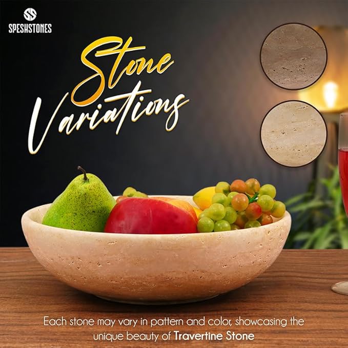 Marble Fruit Bowl 10 Inch Handmade Travertine Large Decorative bowls For Kitchen Counter, Dining & Coffee Table Centerpiece - Modern Pedestal Bowl for Entryway and Home Decor