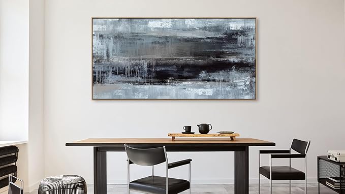 arteWOODS Abstract Framed Wall Art - Deep Blue Black Canvas Pictures Wall Decor Rustic Minimalist Vintage Painting Artwork Elegant Stylish Prints for Living Room Bedroom 58 x 29in Natural Wood Frame