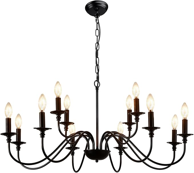 Depuley Farmhouse Chandelier Light Fixture: 12-Light Black Modern Chandelier for Dining Room Lighting - Industrial Hanging Pendant Lights Kitchen Island - Vintage Candle Chandeliers for Foyer