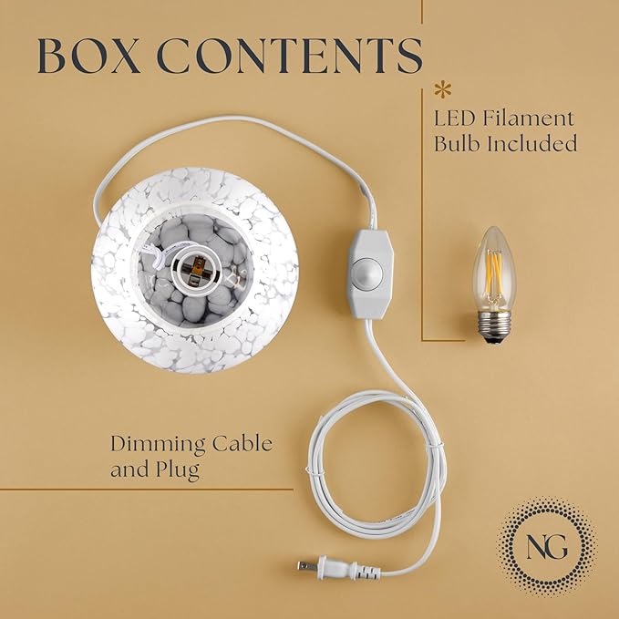 Next Glow Mushroom Lamp – Modern Dimmable LED Night Light for Bedrooms, Kids Rooms, Bedside Nightstands, Living Room Table and Kitchen Decor – Pretty Desk Light, E26 Socket w 120V Bulb (Marbled White)