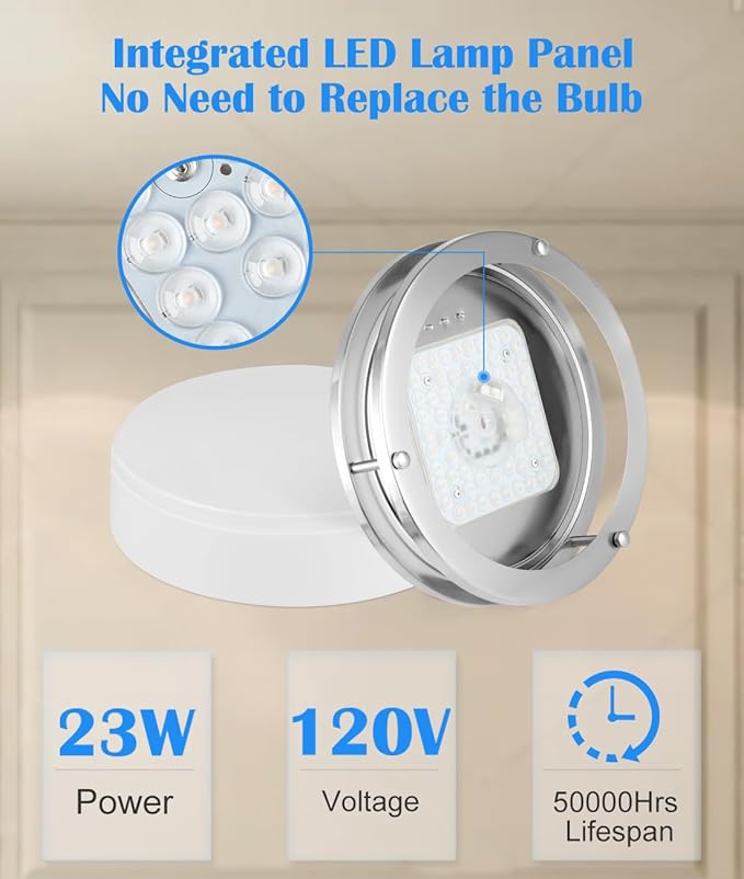 Brushed Nickel Ceiling Light, 10 Inch LED Ceiling Light Fixture for Bathroom,17W, 2700K/3000K/3500K/4000K/5000K Adjustable Ceiling Lighting for Bedroom Kitchen Hallway Living Room