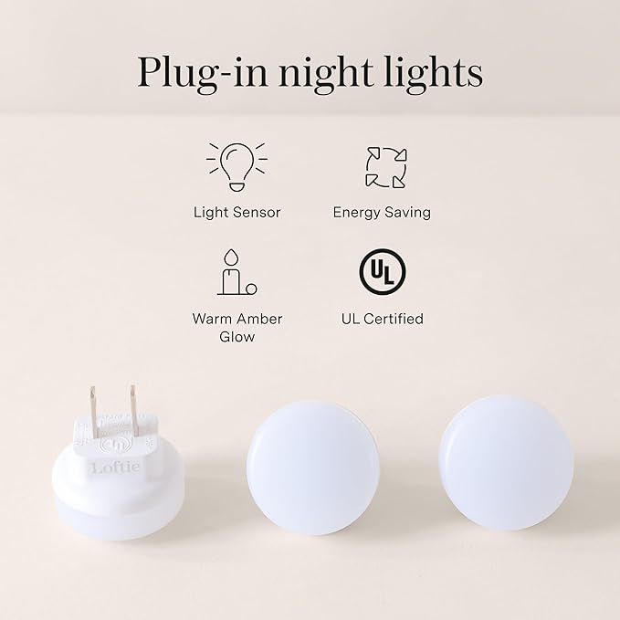 Loftie Night Lights Plug into Wall - 0.5W Plug in Night Light - Warm Amber Glow, Wall Light Sensing Dusk to Dawn - 2000K, UL Certified - Nightlight for Bathroom, Hallway, Bedroom Decor, Kitchen,3-Pack