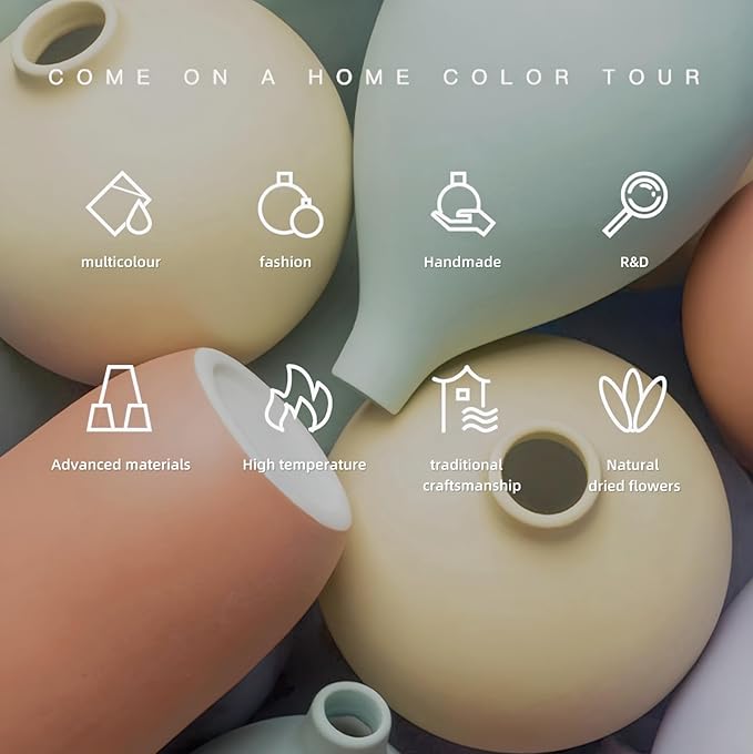 Small Multi Color Ceramic vase Set 3 Modern and Minimalist Decorative for Home Decor, Office, Modern, Classical, Creative Shelf, Table, Bookshelf, Entryway, Coffee Table Decor