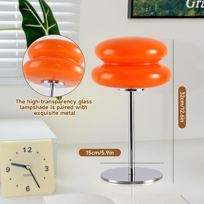 Bedroom Mushroom lamp, Medieval Modern Bedside Table lamp, dimmable Retro Egg Tart Headlight, Unique Home Mushroom Decoration Aesthetic Lovely Living Room Desk lamp (Red)