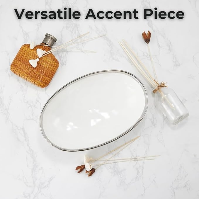 Ceramic Fruit Bowl – 10” White Decorative Bowl for Kitchen Counter – Modern Pedestal Bowl, Fruit Bowls, Catch All bowl, and Fruit Basket for Kitchen Counter