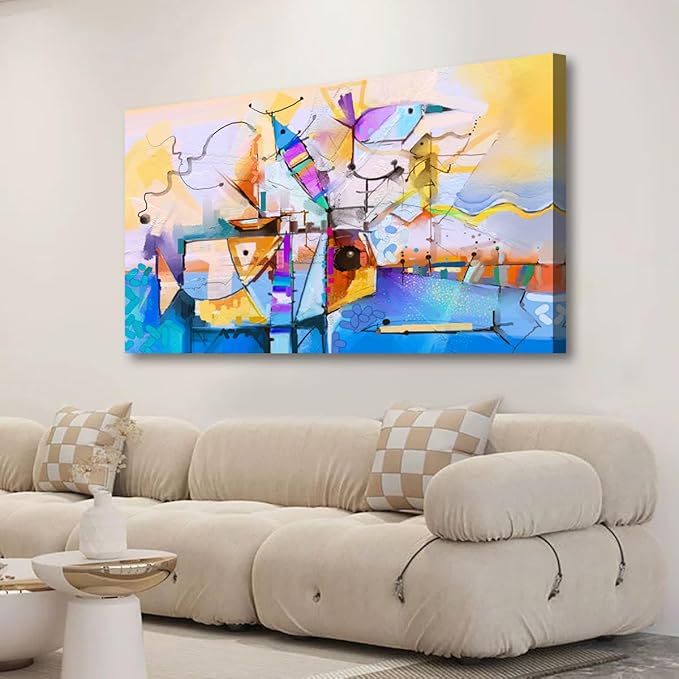 Colour Abstract Wall Art Bedroom Wall Decor Living Room,Line Abstract Canvas Wall Art Office Farmhouse Paintings Artwork Modern Sea Fish Imaginative Wall Art Prints Pictures 20 * 40inch