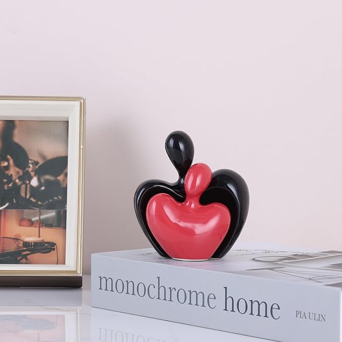 DOVDOV Black and red mini Ceramic Couple Sculpture, Romantic Love Decorative Statue, Couple, Home Decoration Accent, Suitable for Dresser, Bookshelf, Office, Coffee Table Desktop Decoration.