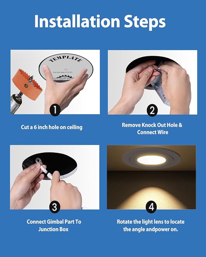 Recessed Lighting 6 inch - 12W Gimbal Light Eyeball Sloped Ceiling Recessed Spotlight 1300lm Black Trim 90° Tilt Swivel Soffit Wafer Lights 5CCT Adjustable Indoor Dimmable Black 6 inch 6 Pack