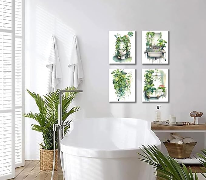 Botanical Boho Bathroom Wall Art Prints, Set of 4 (8"x10")