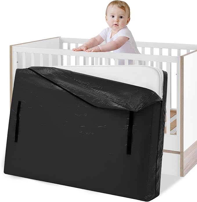 BETU Mattress Bags for Moving, Mattress Protector Waterproof Mattress Cover Crib Size Storage Bags with 8 Heavy-Duty Handles and Zipper for Bed Extra Thick Large Reusable (52"x28"x6.5" Black)