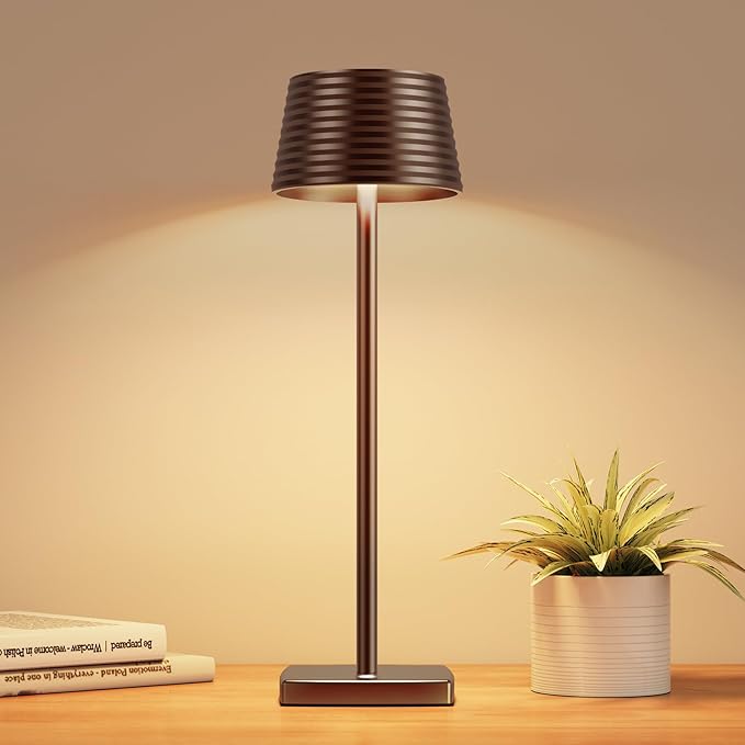 Cordless Table Lamps Rechargeable,Battery 6000mAh LED Portable Lights for Outdoor/Patio/Restaurant/Indoor Desk Lamp - IP54 Waterproof 3 Colors Stepless Dimming (Coffee)