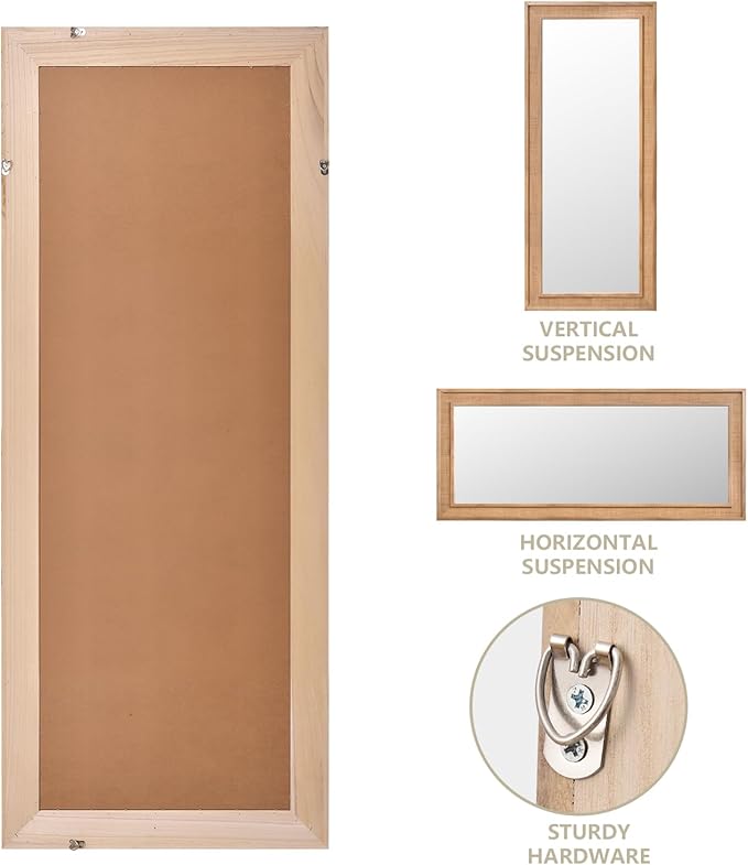 Rattan Full Length Mirror 27"x67" Long Mirror Wood Framed Large Hanging Wall Mounted Mirror Full Body Mirror Decorative Rectangle Floor Mirror Leaning Against Wall for Bedroom Living Room