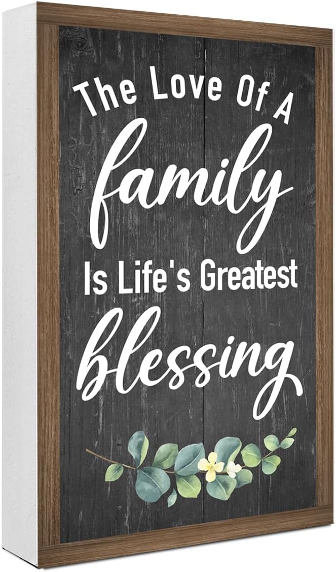 The Love of a Family is Life's Greatest Blessing Wooden Box Sign Desk Decor,Family Saying Wood Block Sign for Home Farmhouse Bedroom Shelf Tabletop Wall Decor