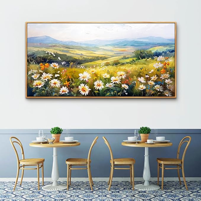 ZUITINGHUA Wood Framed Canvas Wall Art For Living Room Large Wall Decor For Office Bedroom Decoration Pastoral Scenery Pictures Flower Painting Artwork Room Wall Mural Aesthetic Home Decor 30x60 In