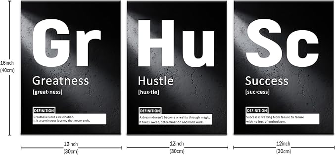 Inspirational Canvas Painting Wall Art Motivational Entrepreneur Quotes Greatness Hustle Success Poster Print Home Decor Artwork for Home Bathroom Picture Stretched and Framed [36''W x 16''H]