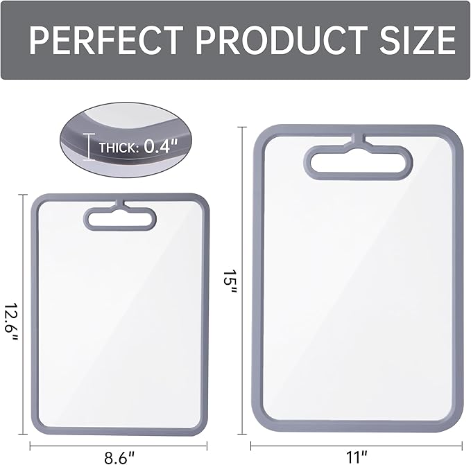 Glass Cutting Board for Kitchen, 2Pcs Tempered Glass Chopping Board with Non-Slip Edges, Dishwasher Safe Clear Cutting Board Set for Countertop, Heat & Shatter Resistant, Gray 15"×11"