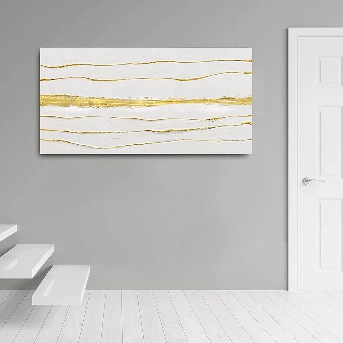 Gold Line Art Minimalist Canvas Prints Abstract Wall Decor White Pictures Wall Art for Home Dining Room Office 24x48 Inch Modern Artwork