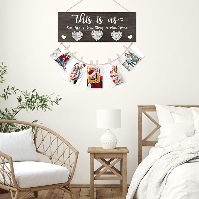 AKEROCK Couples Christmas Gifts, This Is Us Wall Decor, Rustic Wooden Hanging Christmas Picture Frame - Christmas Gift for Couples, Family, Housewarming, Home, Wedding - Dark