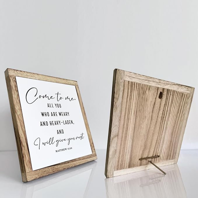 Scripture Sign, I Will Give You Rest Sign, Wooden Plaques Box Signs, Farmhouse Table Decor, Home Decor Accent, Inspirational and Reassuring Wood Sign, Matthew 11:28 Sign, Bible Verse Sign