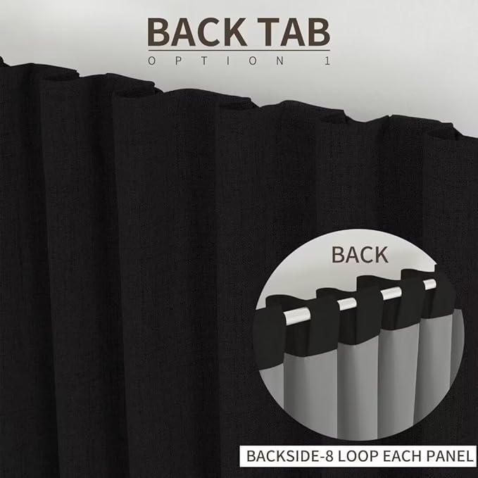 Joydeco Natural Linen Curtains 96 inch Length 2 Panels Set Burg 100% Blackout Patio Door Curtain Room Darkening Sliding Door Curtains Thermal Insulated Back tab Rod Pocket(105x96 inch, Black)