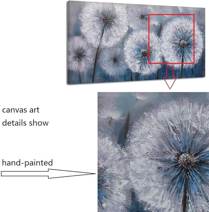 Large Dandelion Painting Wall Art Decor Canvas Print Picture for Living Room White Flower Flora Plant Home Bedroom Decoration Modern Framed Artwork