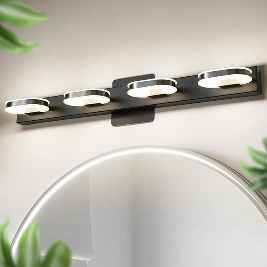 Modern LED 4 Lights Vanity Light for Bathroom Modern Vanity Light Fixture Wall Sconce 26 Inch Natural White Light (Black)