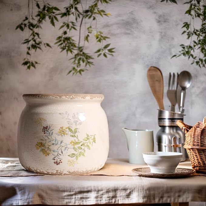 Pots for Plants, Ceramic Planters for Indoor/Outdoor Plants, 6.29'' Plant Pots Indoor with Drainage, Vase & Planters, Vintage Rustic Pots for Indoor Plant, Home & Fall Decor, Yellow Sage