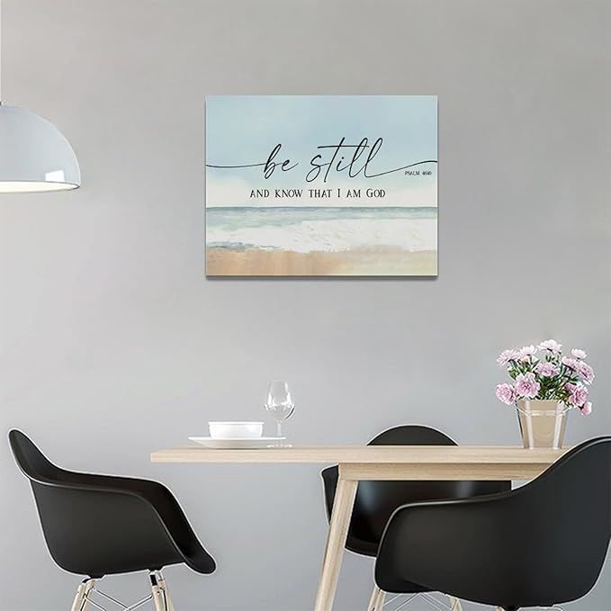 Large Christian Wall Art Be Still and Know That I Am God Pictures Wall Decor Bible Verse Psalm Canvas Painting Print Modern Home Decor Artworks Framed for Living Room Bathroom Master Bedroom 16"x12"