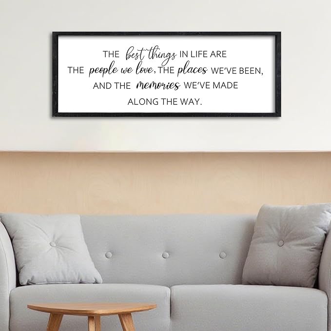 Surfapans The Best Things in Life Sign Wall Decor 32"X12" Adventure Memories Inspirational Quotes for family Bedroom Large Wood Framed Hanging Art (Black)
