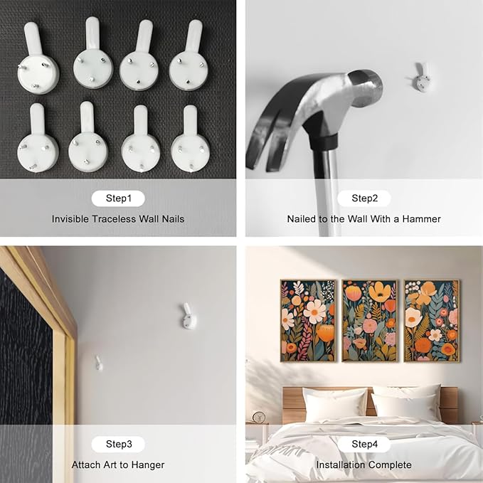 IARTTOP Large Floral Framed Canvas Wall Art 16x24 Inch Orange Abstract Blossom Flowers Wall Decor Set of 3 Mid-century Modern Boho Botanical Art Prints for Living Room Bedroom Office